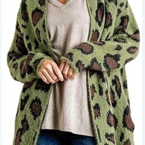 Umgee Green and Brown Leopard Cardigan